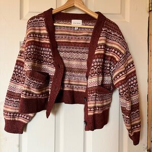 Pink Rose Women's Maroon and Cream Patterned Cardigan